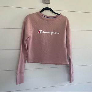 Pink Cropped Champion Sweatshirt Crew